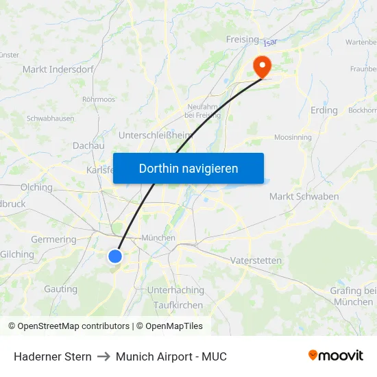 Haderner Stern to Munich Airport - MUC map