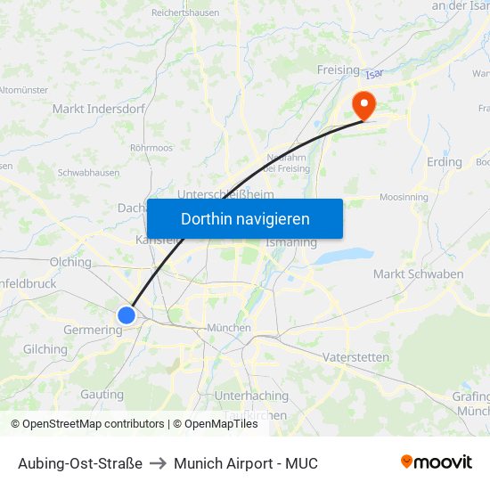 Aubing-Ost-Straße to Munich Airport - MUC map