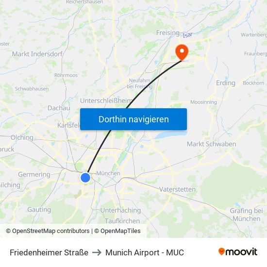 Friedenheimer Straße to Munich Airport - MUC map