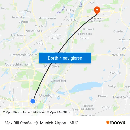 Max-Bill-Straße to Munich Airport - MUC map