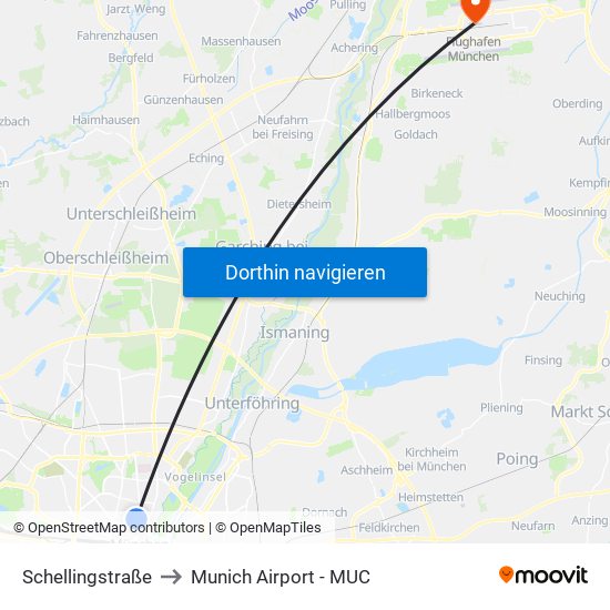 Schellingstraße to Munich Airport - MUC map