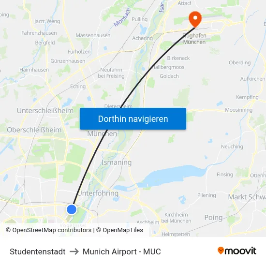 Studentenstadt to Munich Airport - MUC map