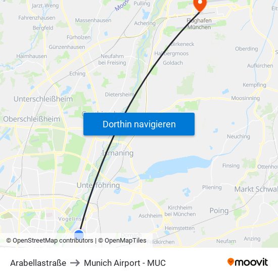 Arabellastraße to Munich Airport - MUC map