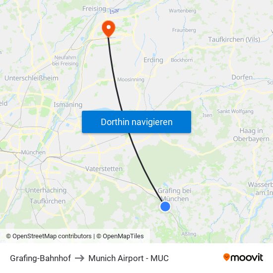 Grafing-Bahnhof to Munich Airport - MUC map