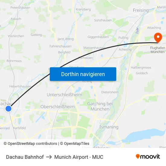 Dachau Bahnhof to Munich Airport - MUC map