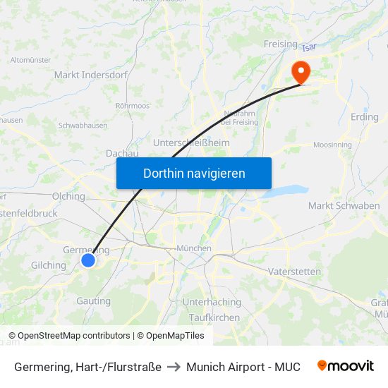 Germering, Hart-/Flurstraße to Munich Airport - MUC map