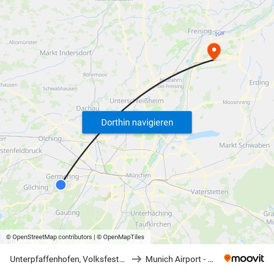 Unterpfaffenhofen, Volksfestplatz to Munich Airport - MUC map