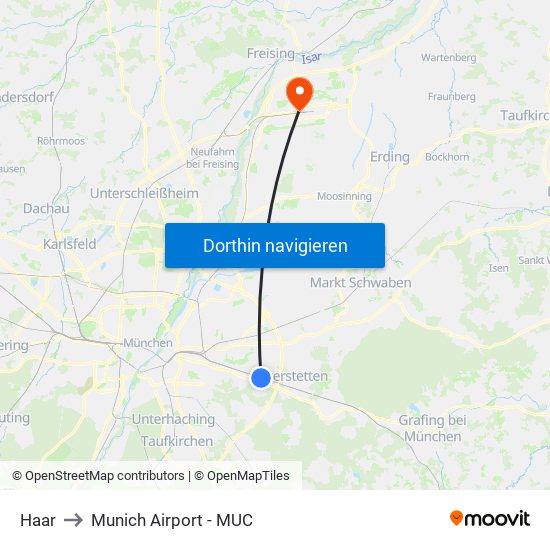 Haar to Munich Airport - MUC map