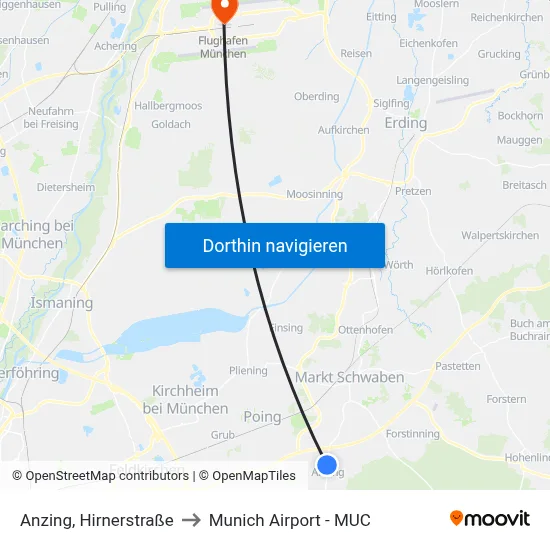 Anzing, Hirnerstraße to Munich Airport - MUC map