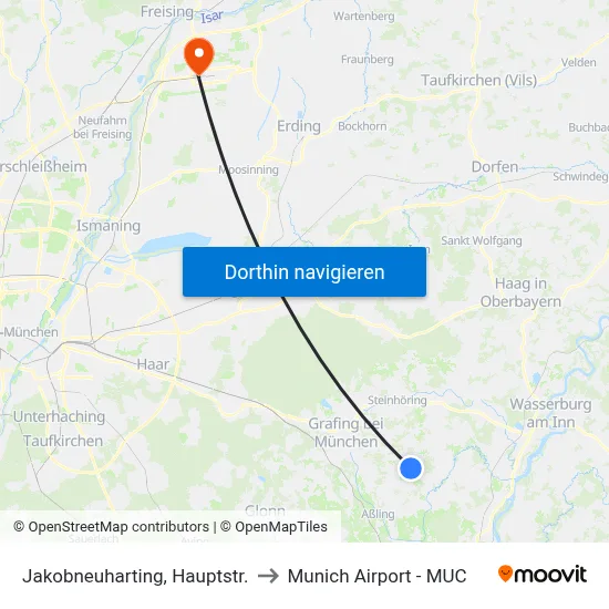 Jakobneuharting, Hauptstr. to Munich Airport - MUC map
