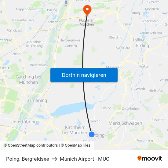 Poing, Bergfeldsee to Munich Airport - MUC map