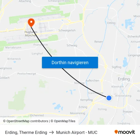 Erding, Therme Erding to Munich Airport - MUC map