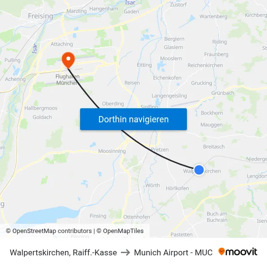 Walpertskirchen, Raiff.-Kasse to Munich Airport - MUC map