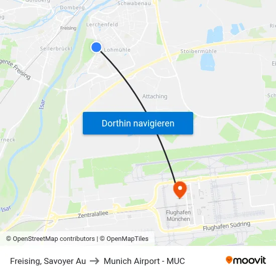 Freising, Savoyer Au to Munich Airport - MUC map