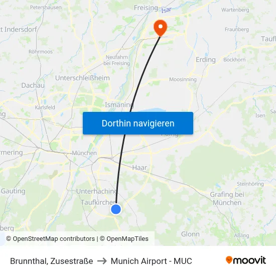 Brunnthal, Zusestraße to Munich Airport - MUC map