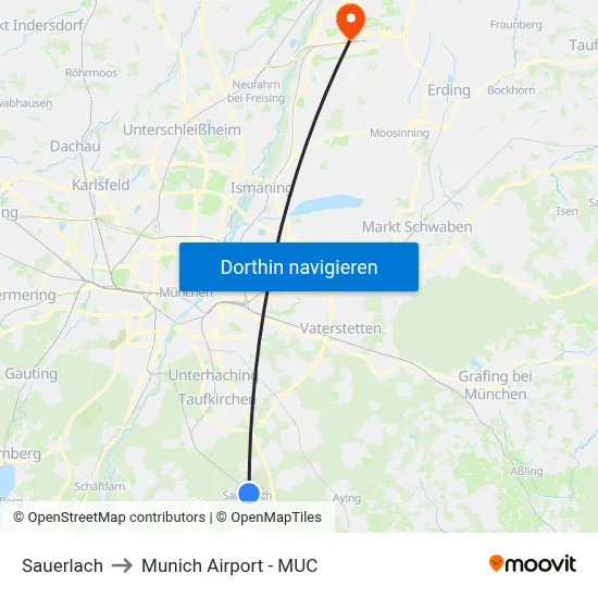 Sauerlach to Munich Airport - MUC map