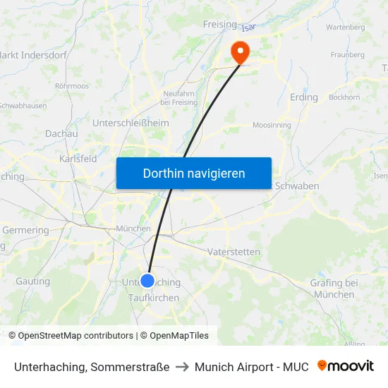 Unterhaching, Sommerstraße to Munich Airport - MUC map