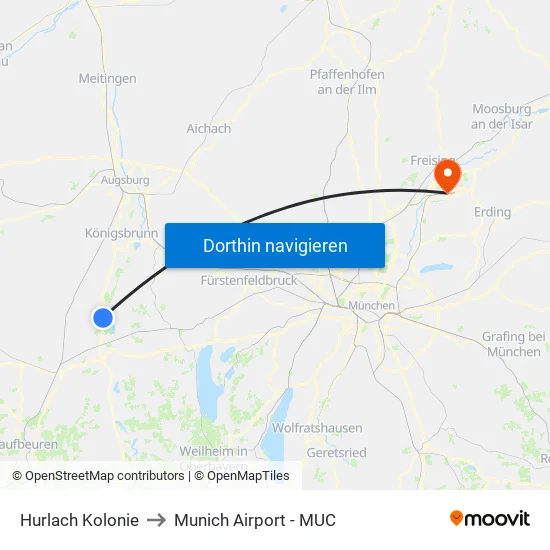 Hurlach Kolonie to Munich Airport - MUC map