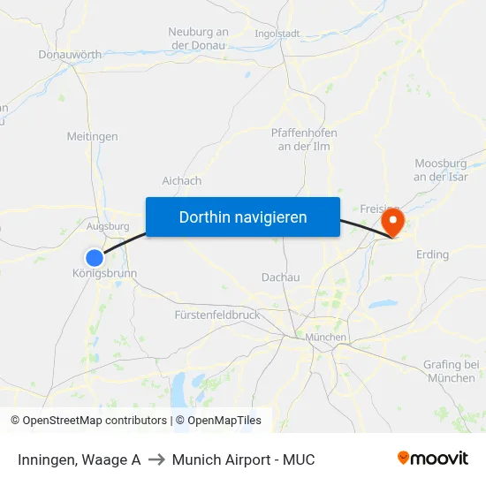 Inningen, Waage A to Munich Airport - MUC map