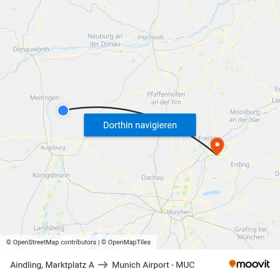 Aindling, Marktplatz A to Munich Airport - MUC map