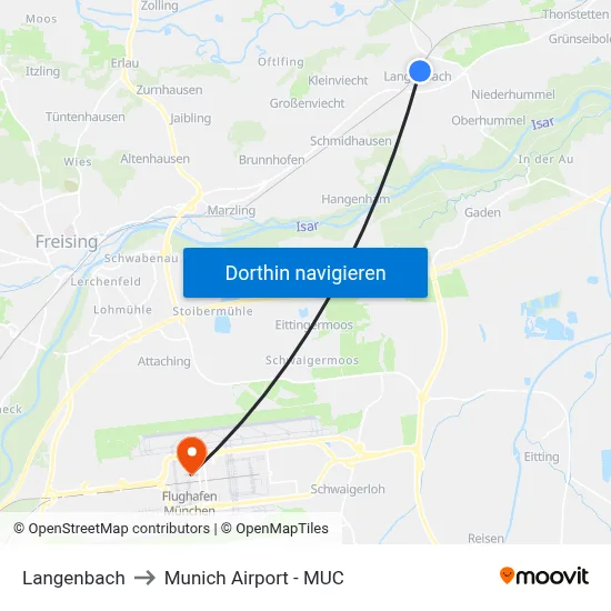 Langenbach to Munich Airport - MUC map