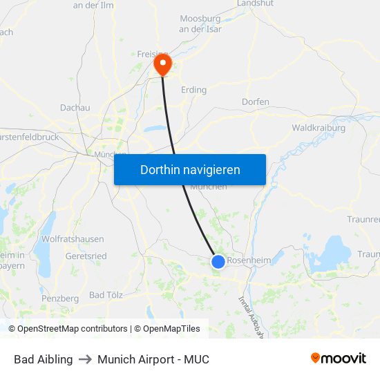 Bad Aibling to Munich Airport - MUC map