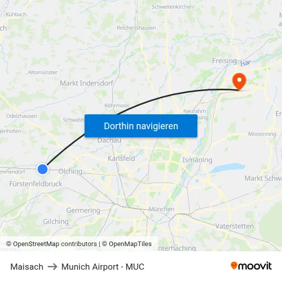 Maisach to Munich Airport - MUC map