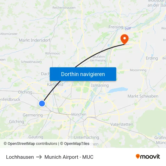 Lochhausen to Munich Airport - MUC map