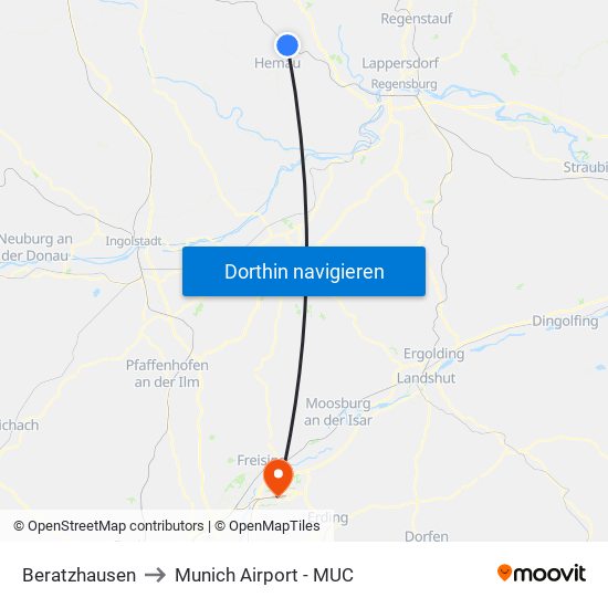 Beratzhausen to Munich Airport - MUC map