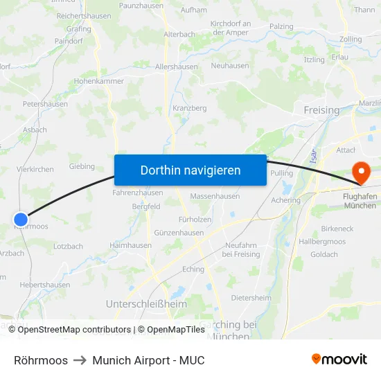 Röhrmoos to Munich Airport - MUC map