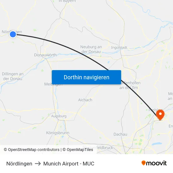 Nördlingen to Munich Airport - MUC map
