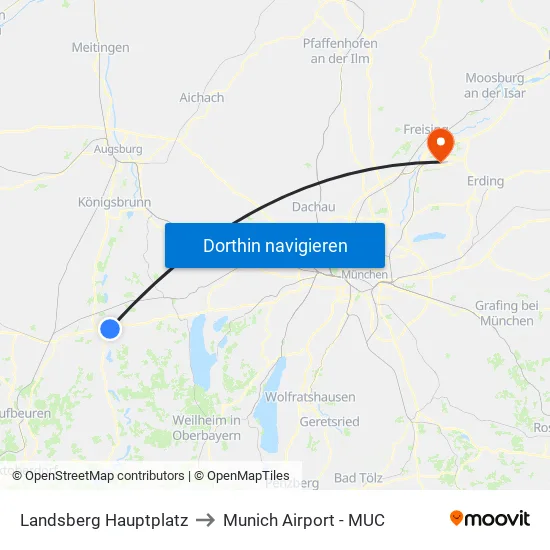 Landsberg Hauptplatz to Munich Airport - MUC map