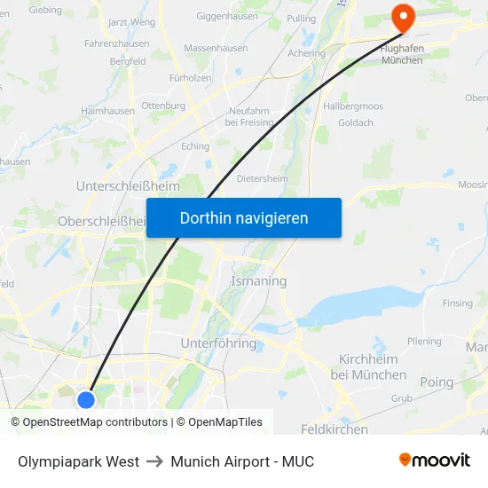 Olympiapark West to Munich Airport - MUC map
