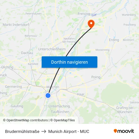 Brudermühlstraße to Munich Airport - MUC map