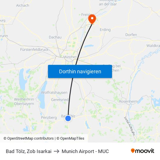 Bad Tölz, Zob Isarkai to Munich Airport - MUC map