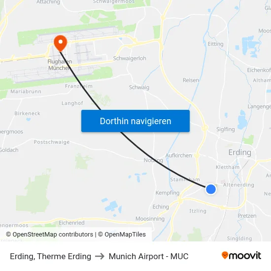 Erding, Therme Erding to Munich Airport - MUC map