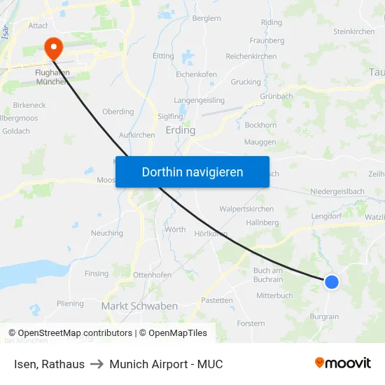 Isen, Rathaus to Munich Airport - MUC map