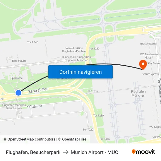 Flughafen, Besucherpark to Munich Airport - MUC map
