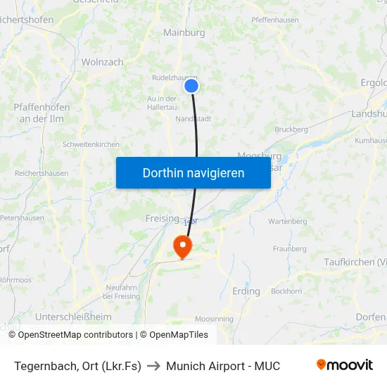 Tegernbach, Ort (Lkr.Fs) to Munich Airport - MUC map