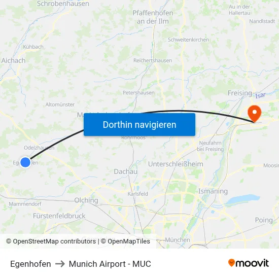 Egenhofen to Munich Airport - MUC map