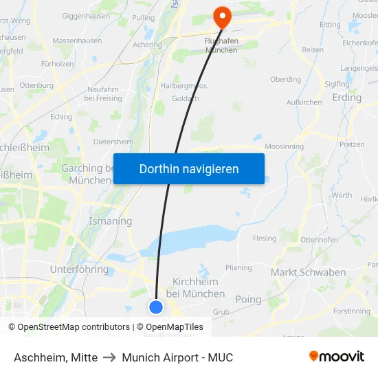Aschheim, Mitte to Munich Airport - MUC map