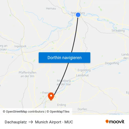 Dachauplatz to Munich Airport - MUC map