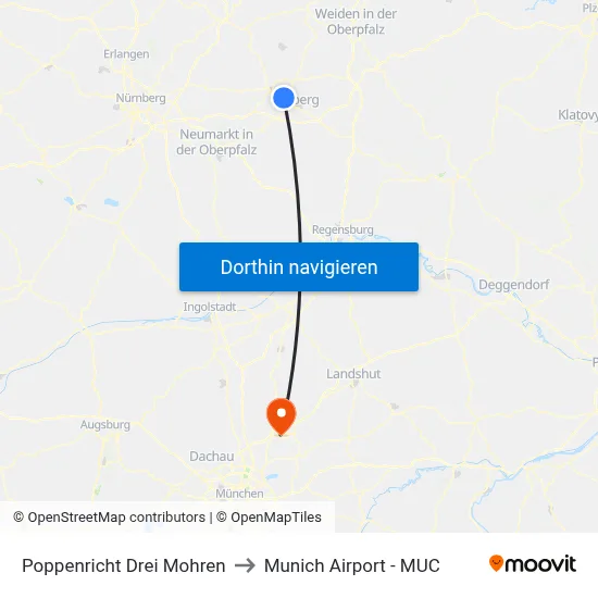 Poppenricht Drei Mohren to Munich Airport - MUC map