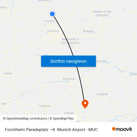 Forchheim Paradeplatz to Munich Airport - MUC map