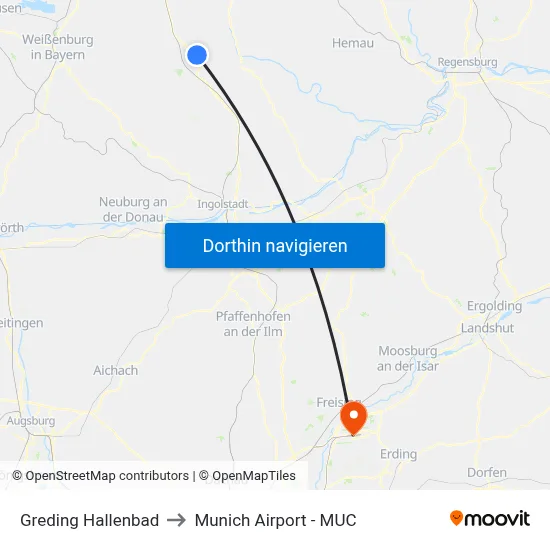 Greding Hallenbad to Munich Airport - MUC map