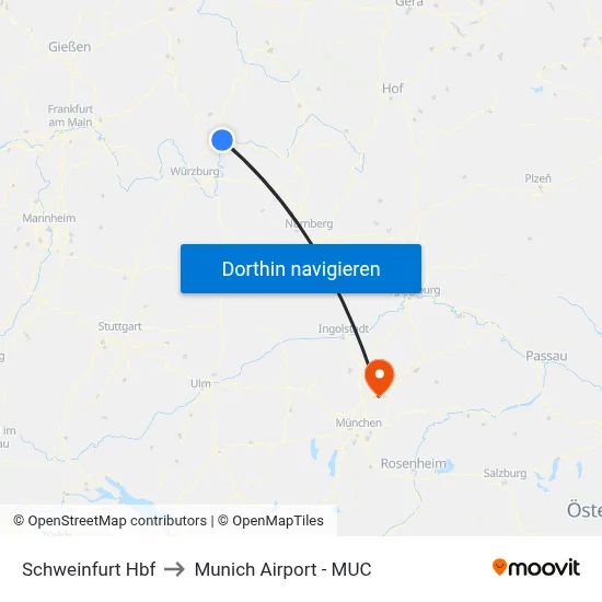 Schweinfurt Hbf to Munich Airport - MUC map