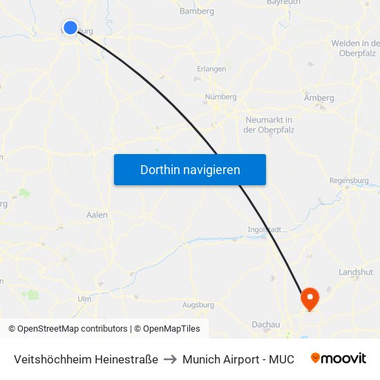 Veitshöchheim Heinestraße to Munich Airport - MUC map