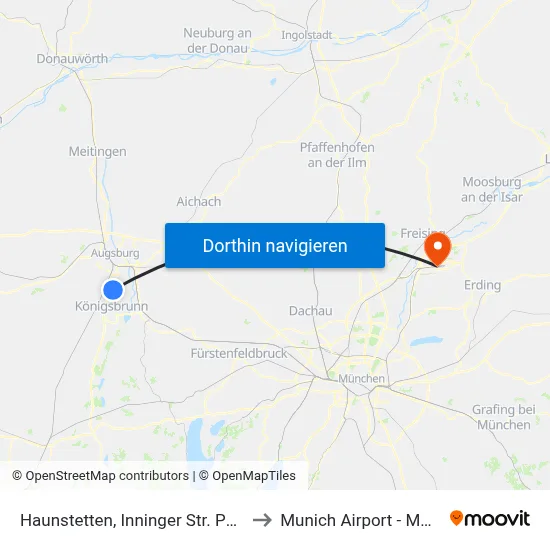 Haunstetten, Inninger Str. P+R to Munich Airport - MUC map