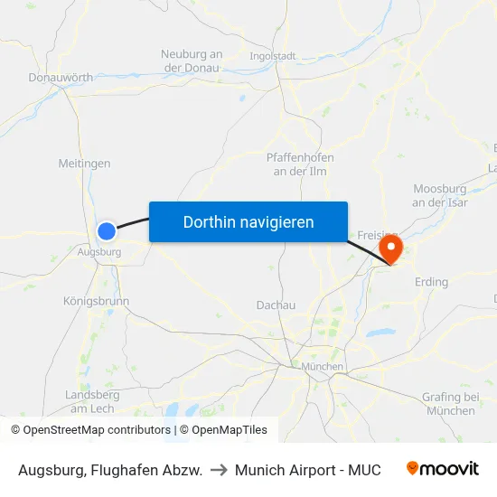 Augsburg, Flughafen Abzw. to Munich Airport - MUC map