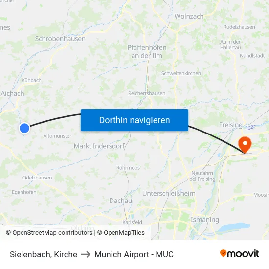 Sielenbach, Kirche to Munich Airport - MUC map